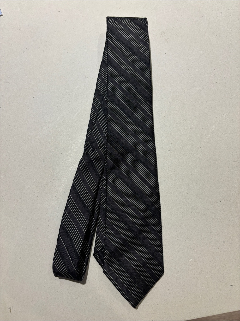 Calvin Klein Black Tie with Silver Diagonal Stripes